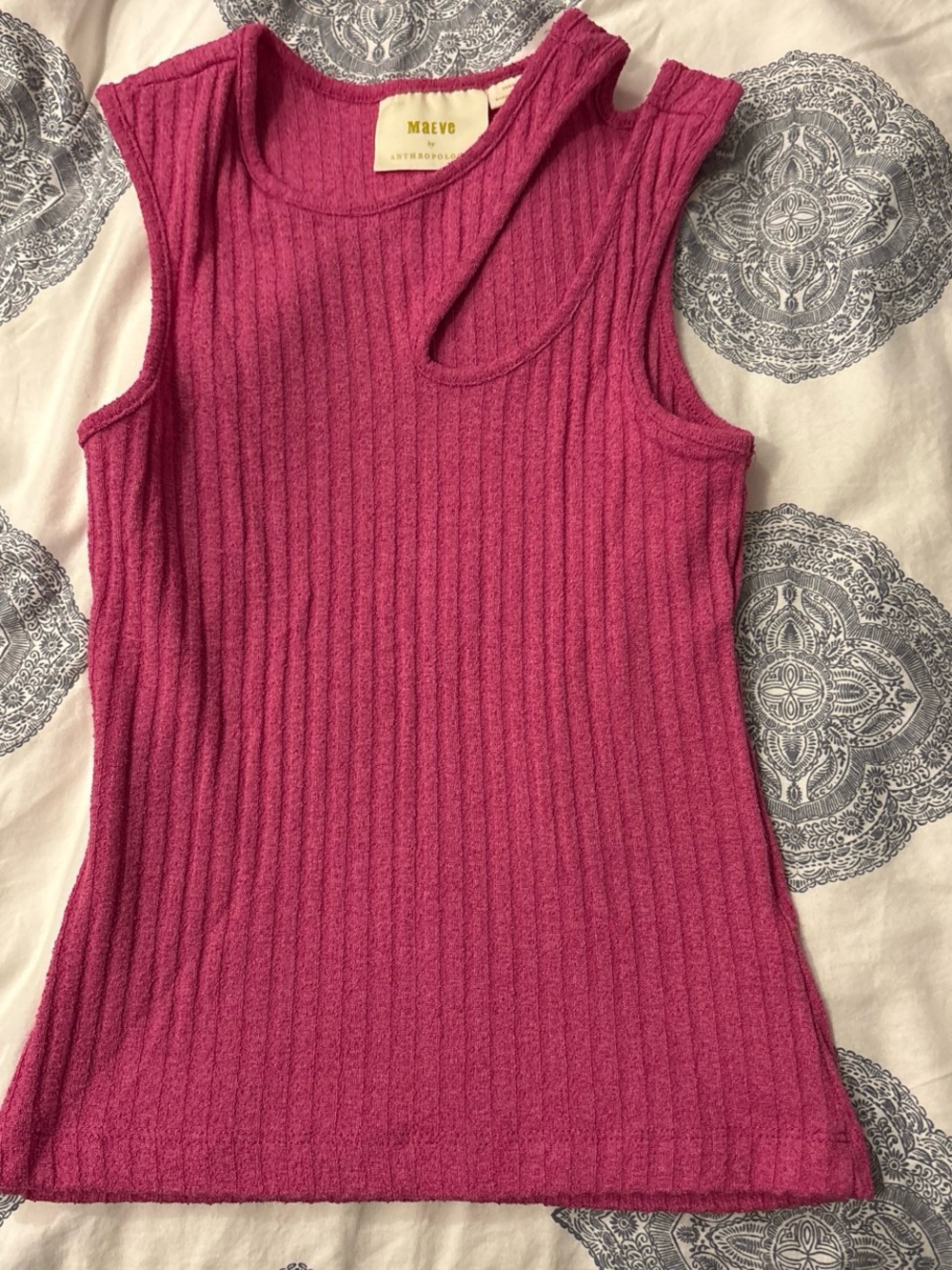 Anthropologie Maeve Ribbed Cutout Tank - Raspberry